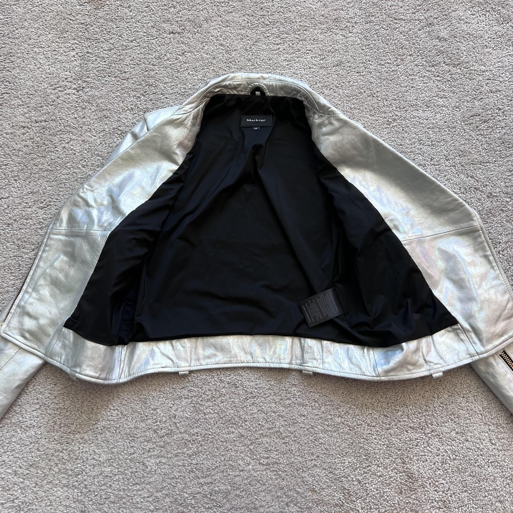 Mackage Moto Biker Jacket Silver Metallic Lambskin Leather Womens Small Zip - Picture 7 of 16